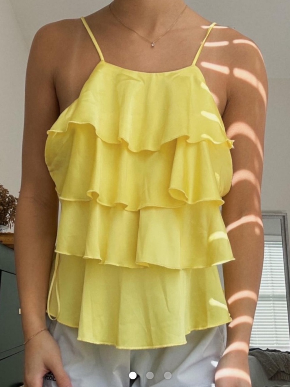Zara lemon ruffle tiered camisole top